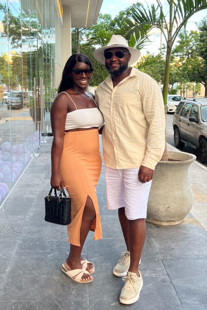 happy black couple on vacation