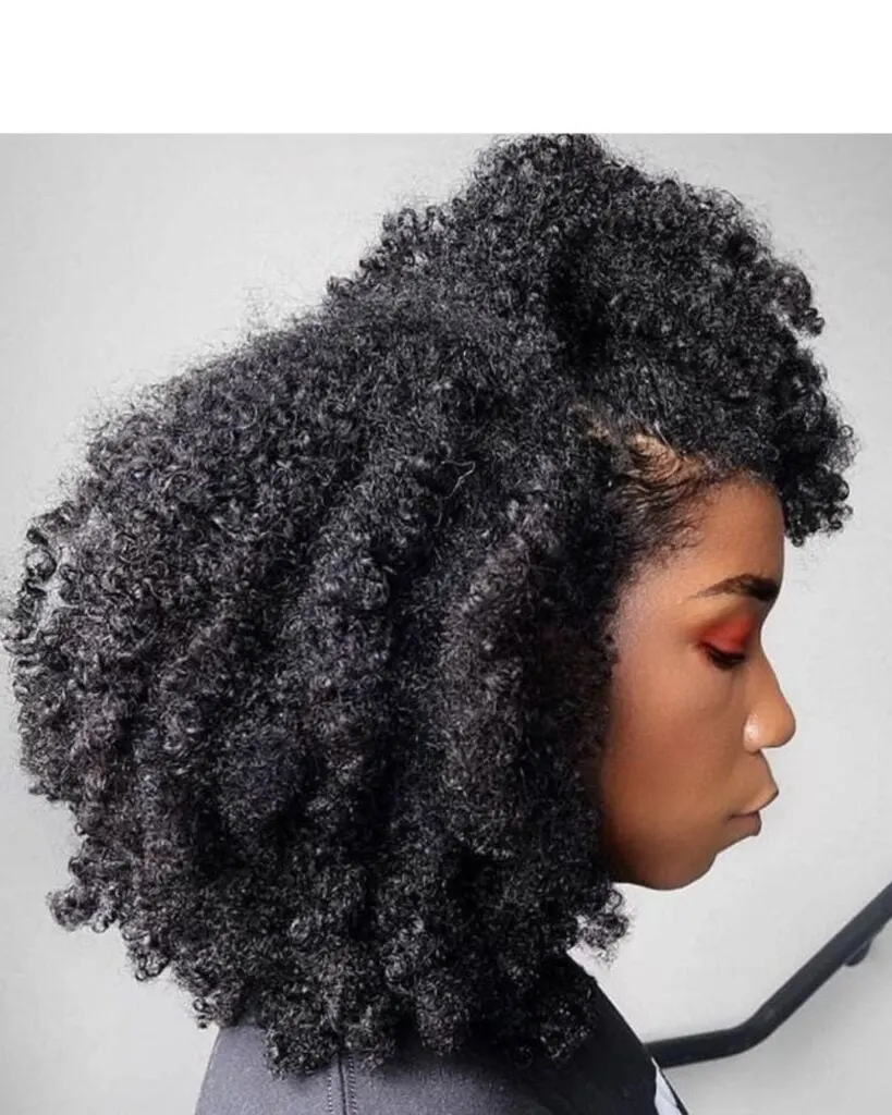 side angle of black woman with a 4c hair twist out