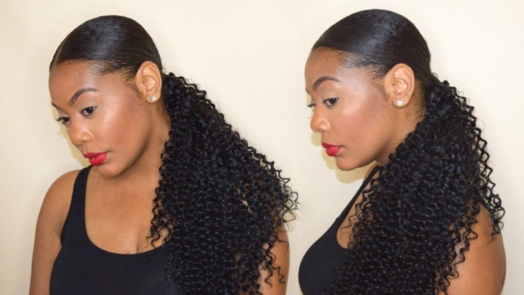 4c ponytail hairstyle_Sleek ponytail with curly weave