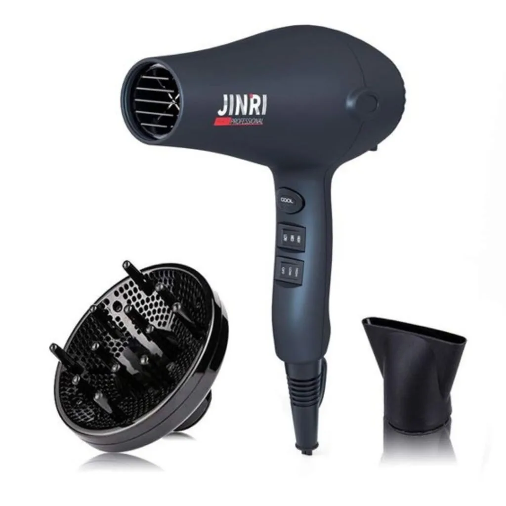 JINRI Professional Tourmaline Hair Dryer with diffuser attachment in front of white background
