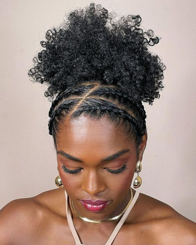 Beautiful woman with a braided afro puff