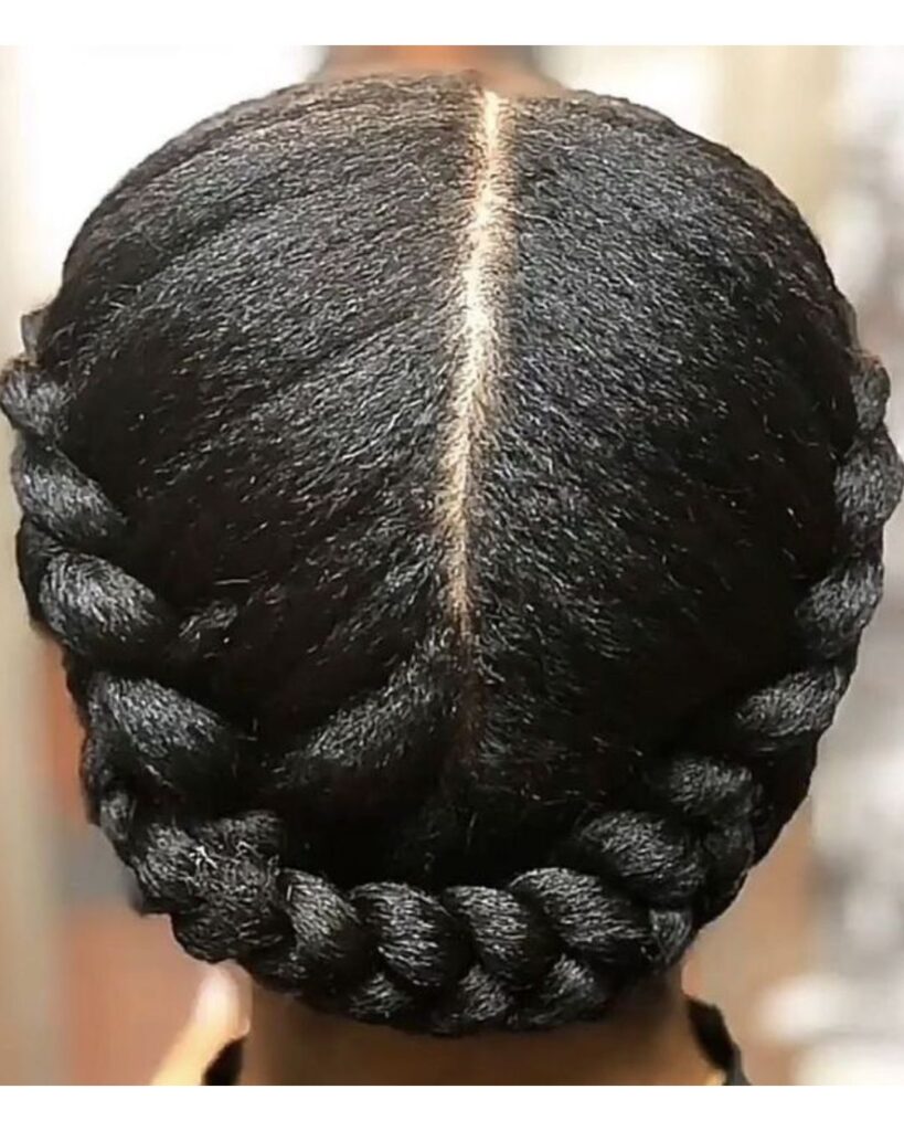 back of the head of a black woman's halo hairstyle