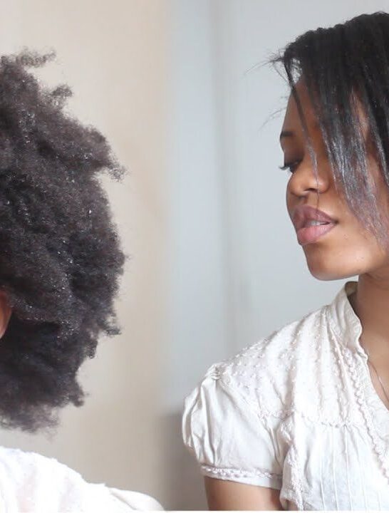 young black woman before and after straightening afro hair