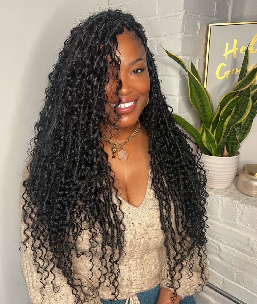 beautiful black woman with long boho locs