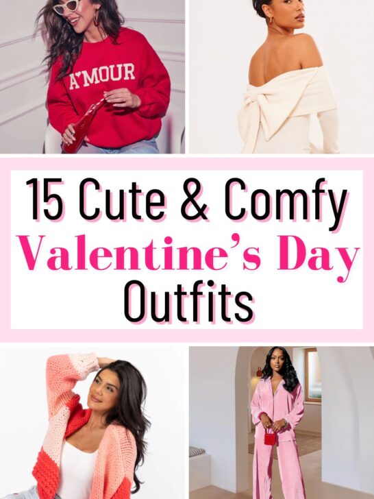 Collage with 4 cute Valentine's Day Outfits