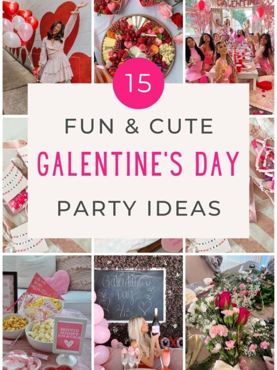 Grid with 9 galentine's day party ideas